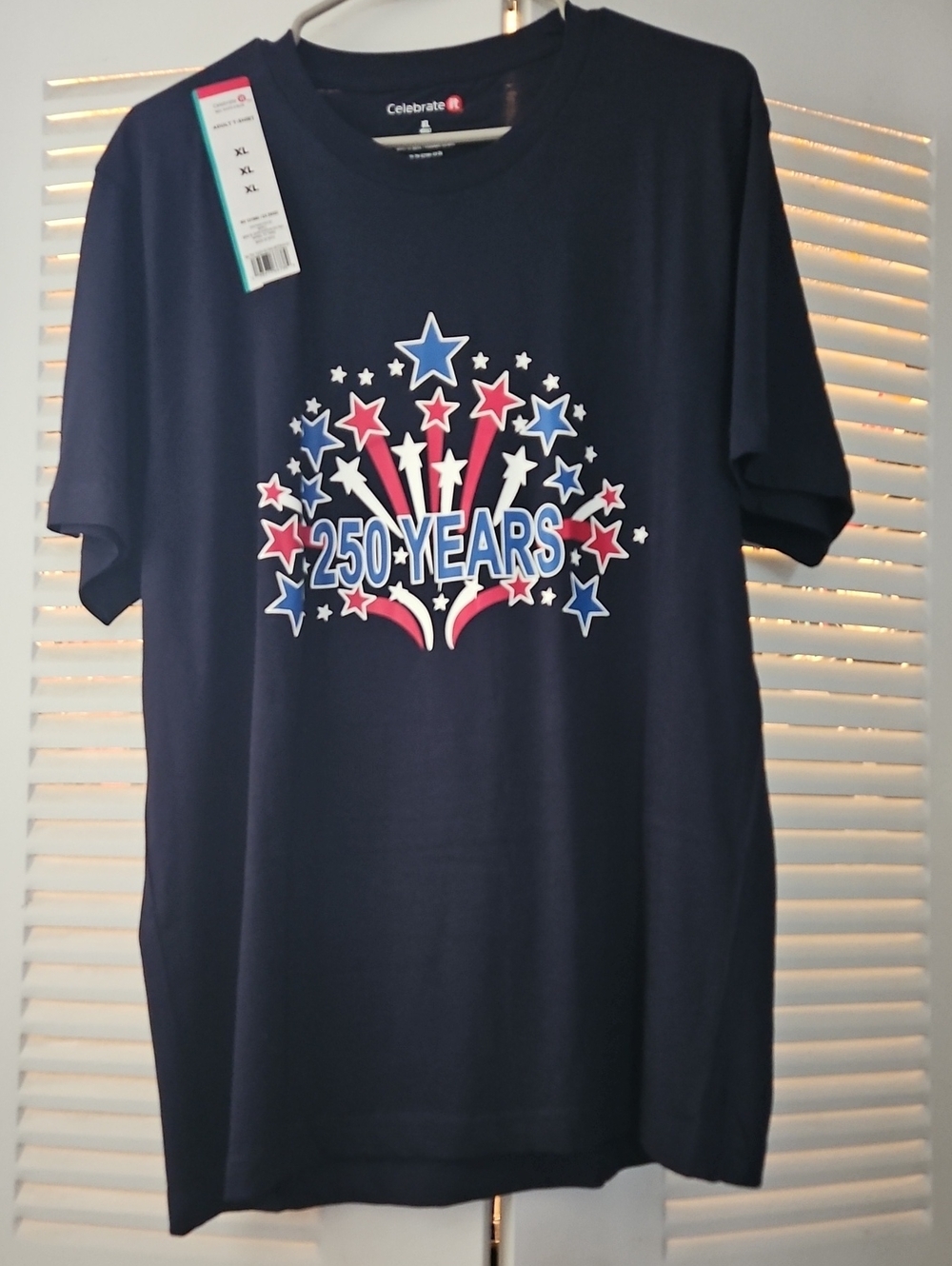 Celebrate It Navy Short Sleeve Tee with Red White and Blue Starburst Graphic